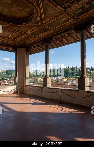 La terrasse du Palazzo Vecchio (terrasse de Saturne) sur la Piazza della Signoria à Florence, Italie. Banque D'Images