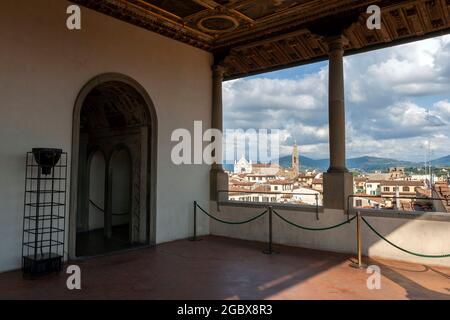 La terrasse du Palazzo Vecchio (terrasse de Saturne) sur la Piazza della Signoria à Florence, Italie. Banque D'Images