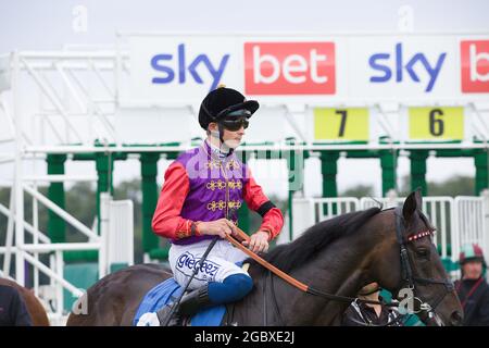 Jockey David Probert sur Chalk Stream aux courses de York. Banque D'Images