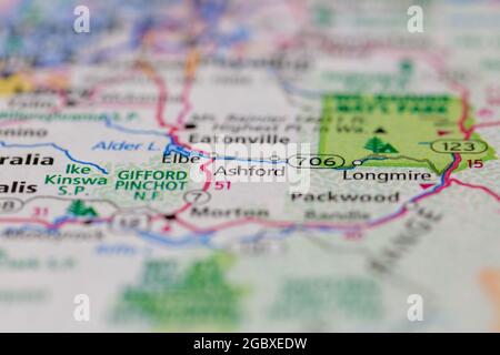 Ashford Washington State USA montré sur une carte routière ou carte de la géographie Banque D'Images