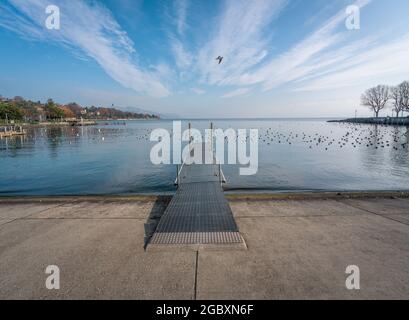 Promenade Ouchy et lac Léman - Lausanne, Suisse Banque D'Images