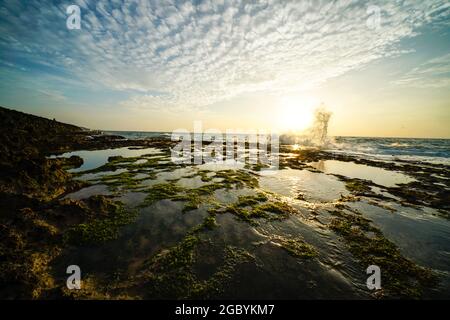 Belle plage avec de la mousse verte dans la province de Ninh Thuan au sud du Vietnam Banque D'Images