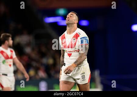 SYDNEY, AUSTRALIE - 11 AVRIL : Paul Vaughan des Dragons regarde pendant le match des cinq NRL entre les Parramatta Eels et les St George Illawarra Dragons au stade Bankwest, le 11 avril 2021 à Sydney, en Australie. Crédit : Steven Markham/Speed Media/Alay Live News Banque D'Images