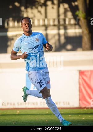 RIGA, LETTONIE. 5 août 2021. UEFA Europa Conference League troisième partie de qualification entre LE FC DE RIGA et les Hiberniens. Banque D'Images