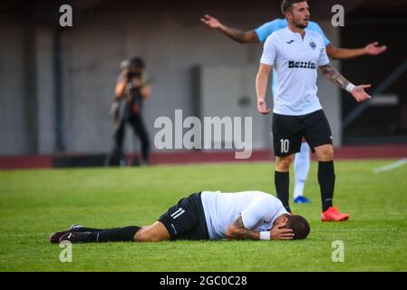 RIGA, LETTONIE. 5 août 2021. UEFA Europa Conference League troisième partie de qualification entre LE FC DE RIGA et les Hiberniens. Banque D'Images