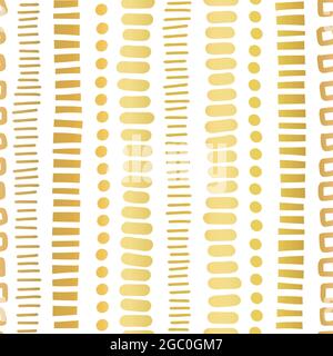 Rayures verticales dorées motif vectoriel sans couture. Feuille d'or métallique fond géométrique simple à répétition avec lignes dessinées à la main, pinceau Illustration de Vecteur