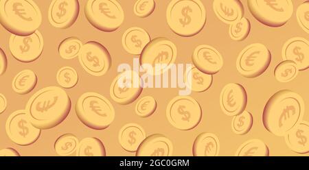 Arrière-plan d'affaires avec des pièces d'or tombant comme la pluie créant le modèle de texture de pièce, les couleurs jaune d'or Illustration de Vecteur