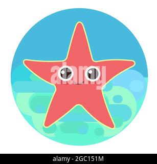 Starfish. Petit paysage. La vie sous-marine. Animaux sauvages. Océan, mer. Eau d'été. Isolé sur fond blanc. Illustration de style dessin animé. Plat Illustration de Vecteur