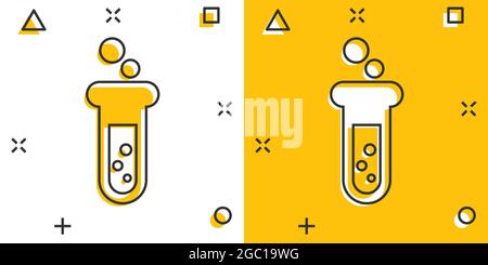 Vector cartoon test chimique icône du tube dans le style comique. Verrerie de laboratoire sign illustration pictogramme. Les fioles effet splash concept. Illustration de Vecteur
