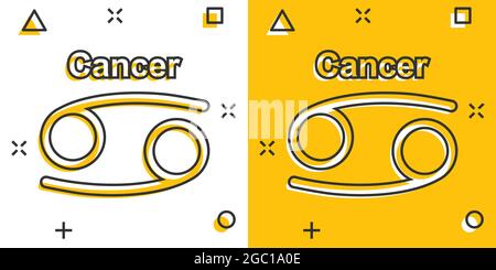 Cartoon Vector zodiac cancer icône dans le style comique. Signe astrologie illustration pictogramme. Horoscope Cancer effet splash business concept. Illustration de Vecteur