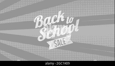 Image du texte de la vente de la rentrée sur des bandes grises en rotation en arrière-plan Banque D'Images