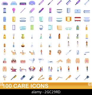 ensemble de 100 icônes d'entretien. Illustration de 100 icônes de soin ensemble de vecteur isolé sur fond blanc Illustration de Vecteur