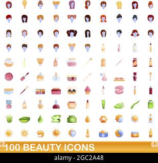 100 icônes de beauté définies. Illustration de dessin animé de 100 icônes de beauté vecteur isolé sur fond blanc Illustration de Vecteur