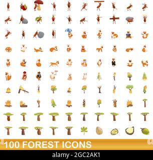 ensemble de 100 icônes de forêt. Illustration de 100 icônes de forêt ensemble de vecteurs isolés sur fond blanc Illustration de Vecteur