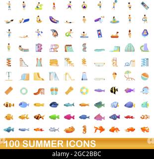 100 icônes d'été ensemble. Cartoon illustration de 100 icônes d'été vector set isolé sur fond blanc Illustration de Vecteur