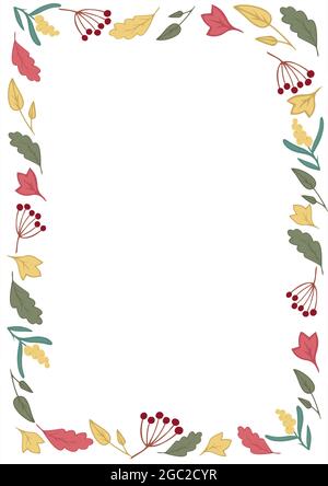 Cadre pour format A4 en feuilles et baies d'automne. Modèle pour l'école, les enfants, les cartes. Illustration de Vecteur