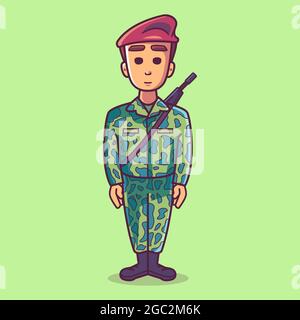 Mascotte de personnage de profession : soldat. Illustration de style dessin animé Illustration de Vecteur