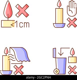 Étiquette de sécurité pour bougies artisanales jeu d'icônes d'étiquette manuelle couleur RVB Illustration de Vecteur