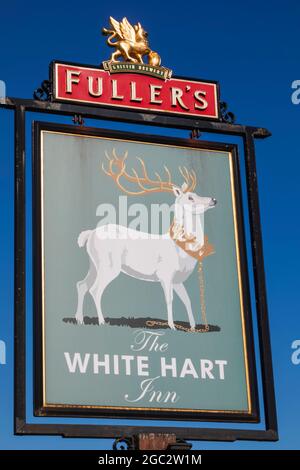 Angleterre, Hampshire, Test Valley, Stockbridge, White Hart Inn Pub Sign Banque D'Images