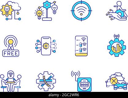 Jeu d'icônes de couleur RVB liées à la ville intelligente Illustration de Vecteur
