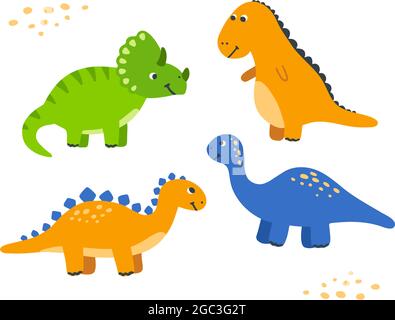 Ensemble dinosaure mignon de dessin animé. Dinos dessinés à la main pour enfant. Illustration vectorielle enfants . Illustration de Vecteur