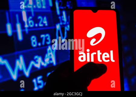 Brésil. 6 août 2021. Dans cette illustration, le logo Bharti Airtel Limited est affiché sur un smartphone. (Credit image: © Rafael Henrique/SOPA Images via ZUMA Press Wire) Banque D'Images