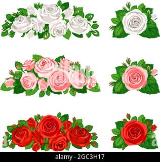 Bouquets roses rouges, roses roses, blanches Illustration de Vecteur