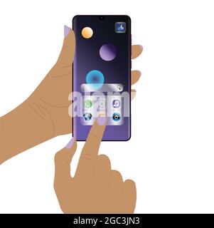 Main tient le téléphone cellulaire dans le design de morphisme de verre, vecteur Illustration de Vecteur