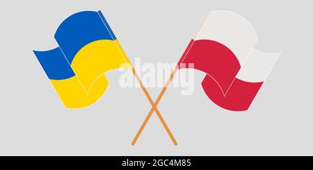 Les drapeaux de l'Ukraine et de la Pologne sont croisés et agités Illustration de Vecteur