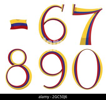 Ensemble de nombres patriotiques faits avec drapeau tricolore colombien de 6 à 9 et 0. Illustration de Vecteur