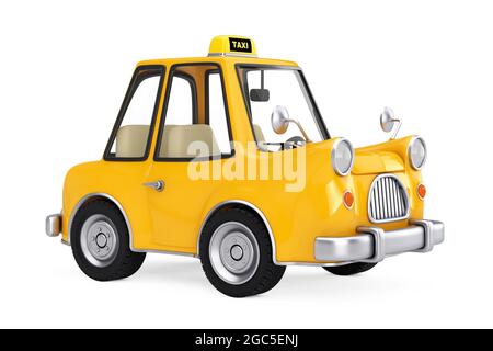 Voiture de taxi Yellow Cartoon sur fond blanc. Rendu 3d Banque D'Images