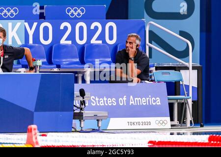 Tokyo, Japon. 07e août 2021. TOKYO, JAPON - AOÛT 7 : entraîneur-chef Adam Krikorian des États-Unis lors du tournoi de water-polo olympique de Tokyo 2020 Médaille d'or des femmes entre l'Espagne et les États-Unis au centre de Tatsumi Waterpolo le 7 août 2021 à Tokyo, Japon (photo de Marcel ter Bals/Orange Pictures) crédit : Orange pics BV/Alay Live News Banque D'Images