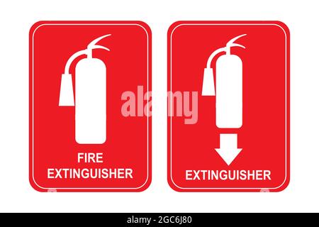 Jeu de deux autocollants ou bannières avec silhouette et inscription d'extincteur, illustration vectorielle plate Illustration de Vecteur