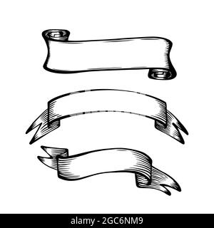 Collection de bannières vintage. Rubans dessinés à la main dans un style rétro. Illustration vectorielle. Illustration de Vecteur