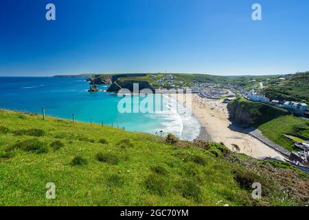 Vue sur Portreath depuis Western Hill, Cornwall Angleterre Royaume-Uni Europe Banque D'Images