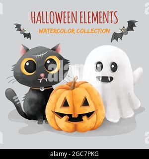Ensemble d'éléments d'halloween en aquarelle Illustration de Vecteur