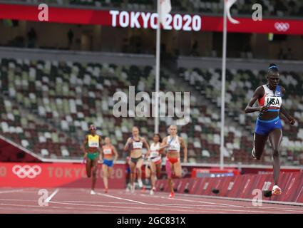 Tokyo, Japon. 7 août 2021. Les athlètes participent à la finale féminine de 4x400m aux Jeux Olympiques de Tokyo en 2020 à Tokyo, au Japon, le 7 août 2021. Credit: Jia Yuchen/Xinhua/Alay Live News Banque D'Images