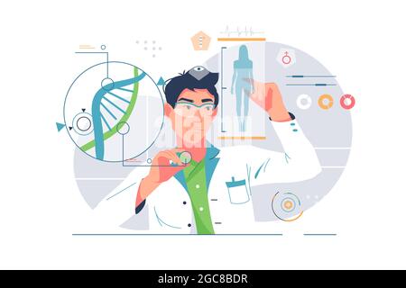 Scientifiques travaillant avec l'adn en laboratoire Illustration de Vecteur