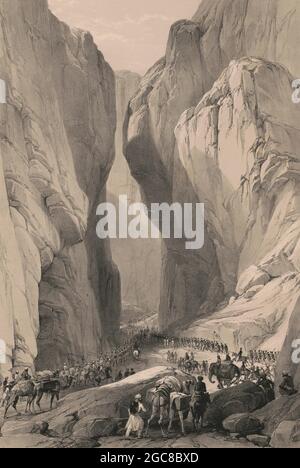 Entrée du col de Bolan depuis Dadur, Toba Kakar, Baloutchistan, Pakistan, première guerre anglo-afghane, Croquis de James Atkinson, 1840, optimisé numériquement Banque D'Images