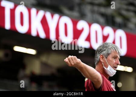 Tokyo, Japon. 07e août 2021. L'entraîneur tchèque Jan Zelezny est vu lors de la finale du jet de javelin masculin aux Jeux Olympiques d'été 2020, le samedi 7 août 2021, à Tokyo, Japon. Crédit : Ondrej Deml/CTK photo/Alay Live News Banque D'Images