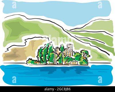 Vue panoramique sur une région du lac de Garde en Italie. Illustration de Vecteur