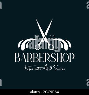 Le Barbershop coupe et enregistre le modèle vectoriel de logo Design Illustration de Vecteur