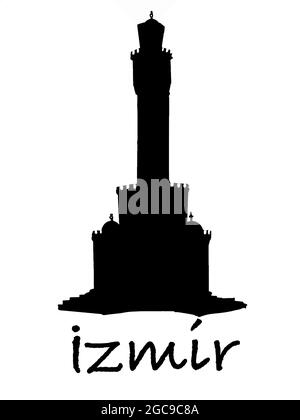 horloge tour illustration izmir texte turquie Banque D'Images