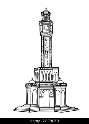 horloge tour illustration izmir texte turquie Banque D'Images