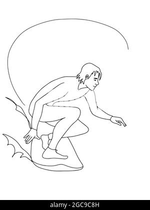 L'homme qui surf dessin de ligne de dessin animé Banque D'Images