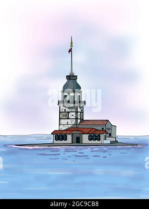 girl tour istanbul / kız kulesi istanbul illustration et bleu ciel et mer Banque D'Images