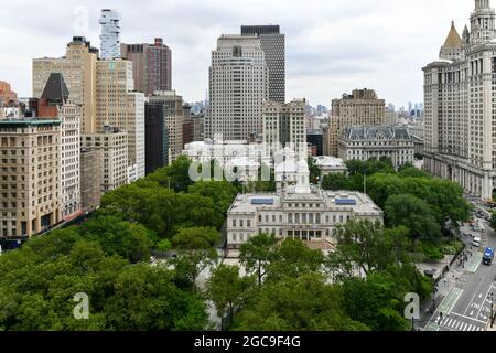 Vue panoramique aérienne des gratte-ciels du bas de Manhattan à New York. Banque D'Images