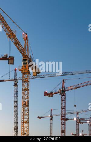 Grues contre ciel bleu clair Banque D'Images