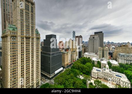 Vue panoramique aérienne des gratte-ciels du bas de Manhattan à New York. Banque D'Images