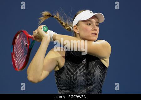 06 août 2021 : Elena Rybakina (KAZ) a été défaite par Danielle Collins (USA) 76(5) 76(4) dans les quarts de finale de la Mubadala Silicon Valley Classic à l'Université d'État de San Jose, Californie. © Mal Taam/TennisClix/CSM Banque D'Images